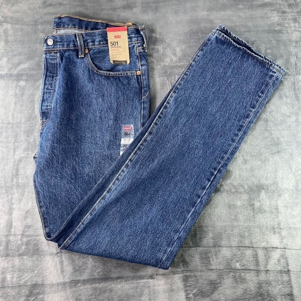 Levi's 501 Straight Leg Button Fly‎ Blue Jeans Mens Sz B&T 42x34 Medium Wash NWT